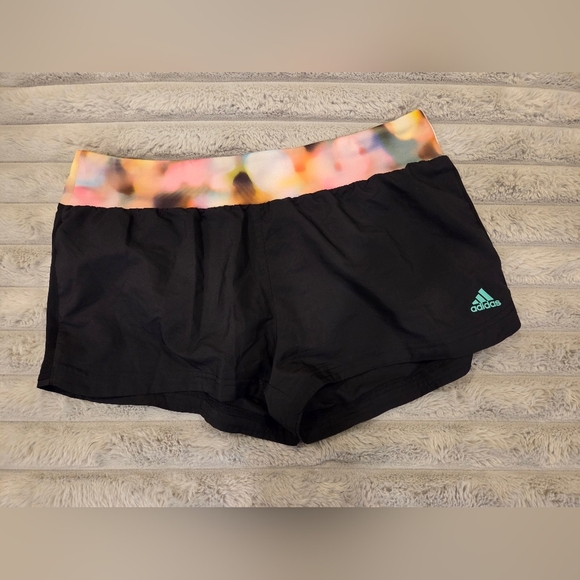 ADIDAS Women's Black Swim Shorts with Multicolor Waistband - Picture 1 of 4